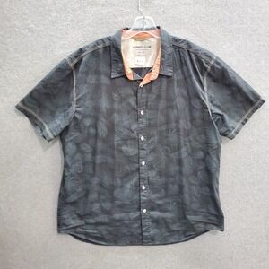 Cypress Club Men Button Up Shirt XL Gray Leaf Print Tropical Short Sleeve Collar